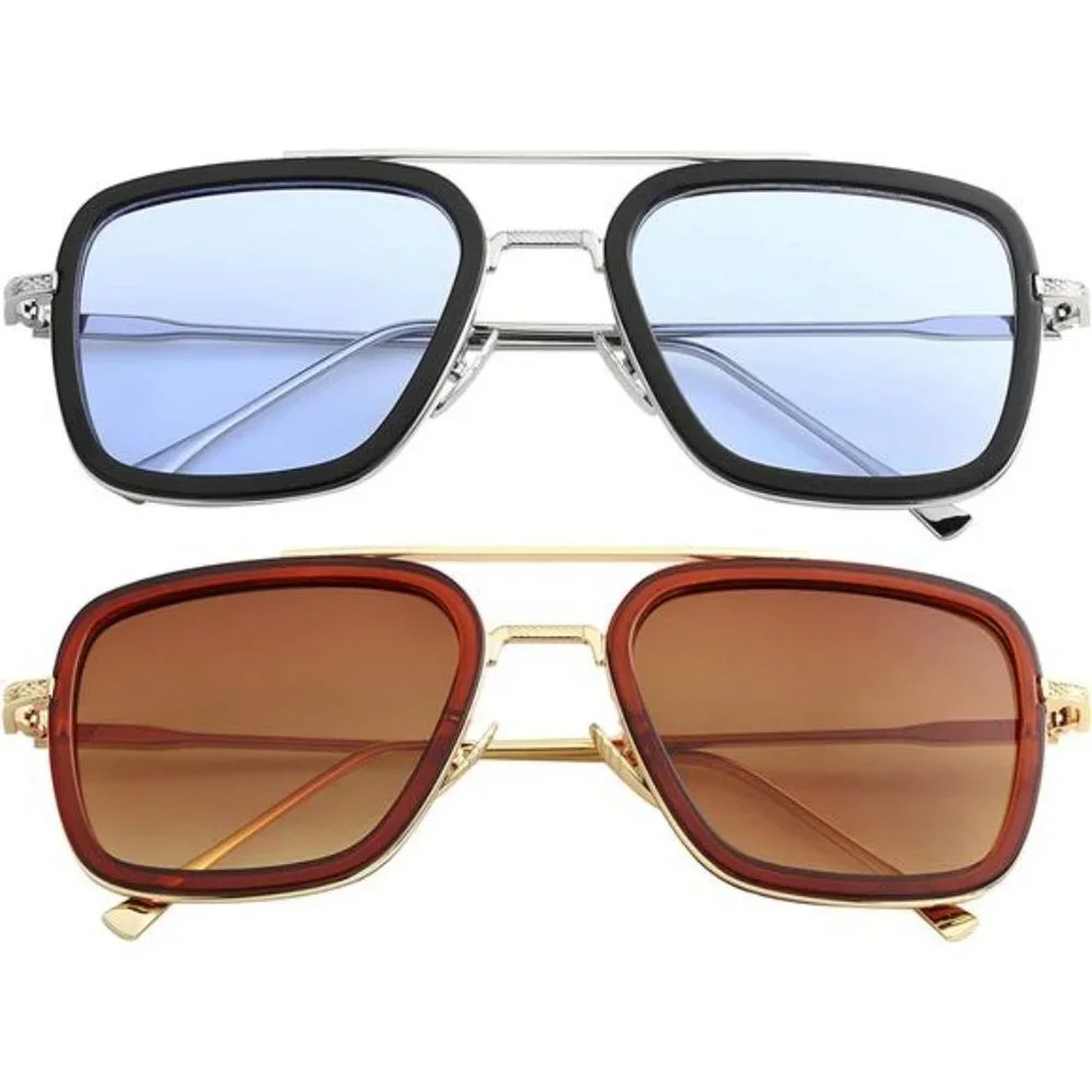 Unisex Polarized Vintage Square Metal Frame Iron Man and Spider-Man Eyeglasses